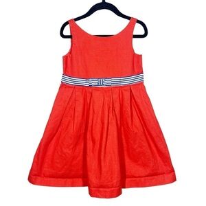 Janie and Jack Toddler Girls Orange Sailor Style Cotton Dress Bow Belt Detail